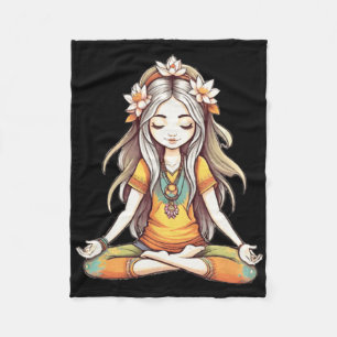 Hippie Groovy Girl Full Lotus Yoga Pose Art Illust Fleece Blanket