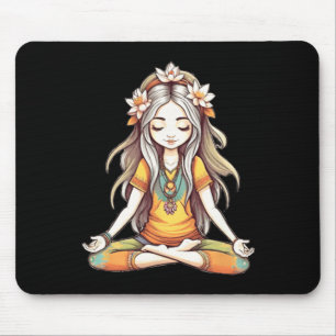 Hippie Groovy Girl Full Lotus Yoga Pose Art Illust Mouse Pad