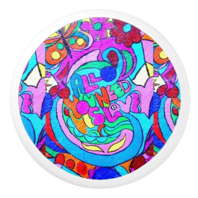 hippie groovy love ceramic knob (Front)