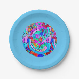 hippie groovy love circle blue paper plate