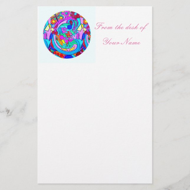 hippie groovy love circle stationery (Front)