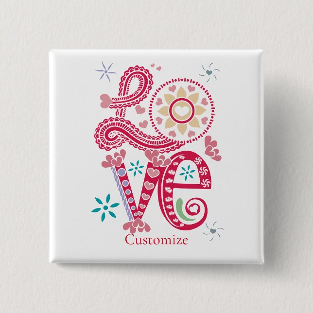 Hippie Groovy Love Sign Thunder_Cove 15 Cm Square Badge (Front)