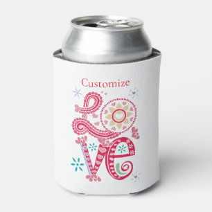 Hippie Groovy Love Sign Thunder_Cove Can Cooler