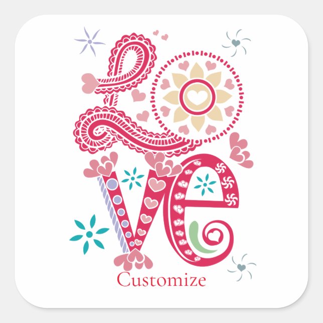 Hippie Groovy Love Sign Thunder_Cove Square Sticker (Front)