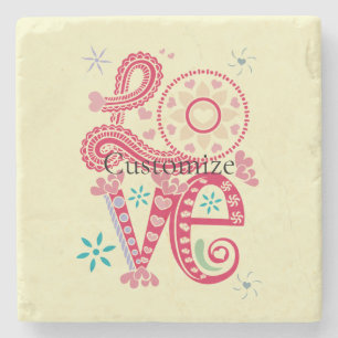 Hippie Groovy Love Sign Thunder_Cove Stone Coaster