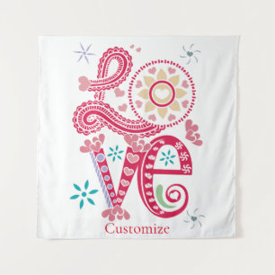 Hippie Groovy Love Sign Thunder_Cove Tapestry