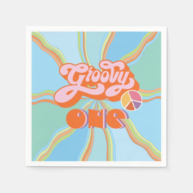 Hippie Groovy One Birthday Party Napkin (Front)