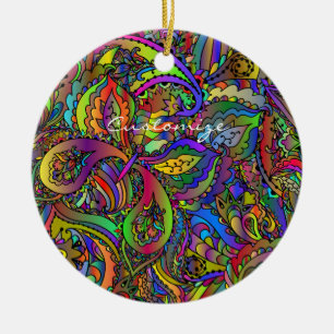 Hippie Groovy Psychedelic Design Thunder_Cove Ceramic Tree Decoration