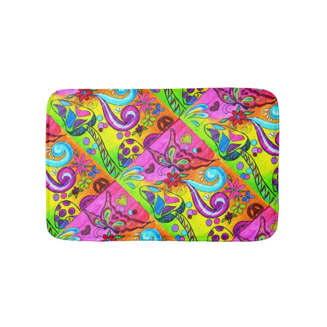 hippie groovy psychedelic mushrooms bath mat (Front)