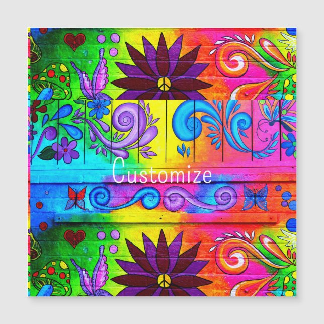 hippie groovy retro colours magnetic invitation (Front)