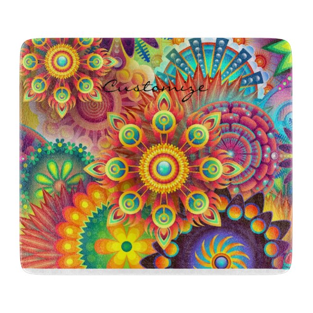 Hippie Groovy Techno Psychedelic Thunder_Cove Cutting Board (Front)