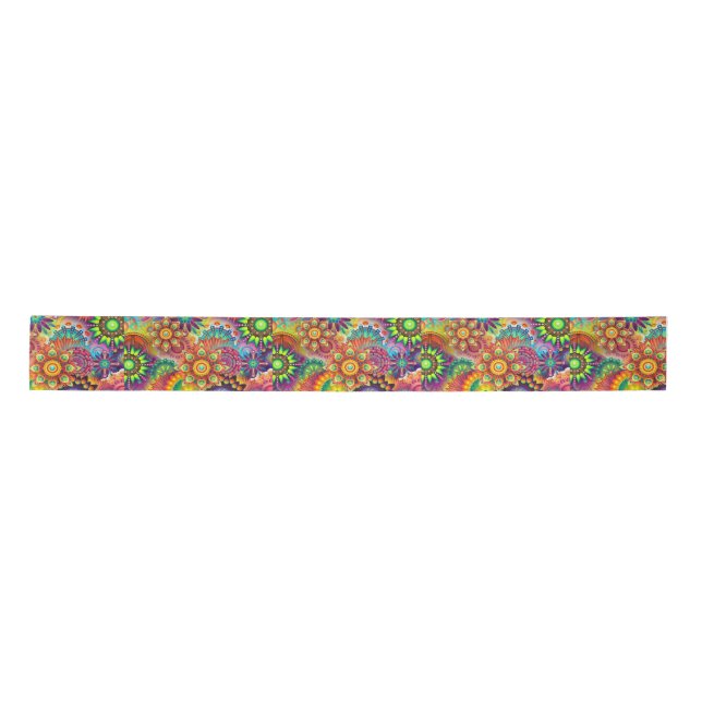 Hippie Groovy Techno Psychedelic Thunder_Cove Satin Ribbon (Front)