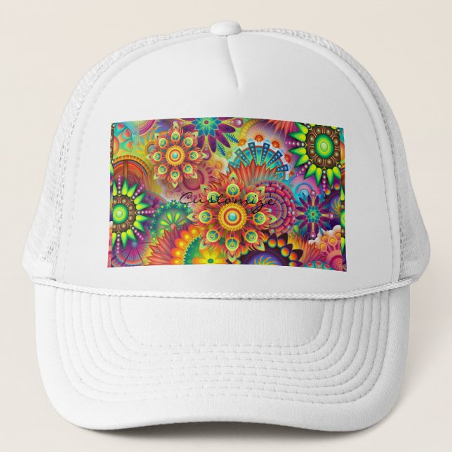 Hippie Groovy Techno Psychedelic Thunder_Cove Trucker Hat (Front)