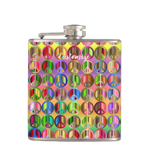 hippie groovyThunder_Cove peace symbols Hip Flask