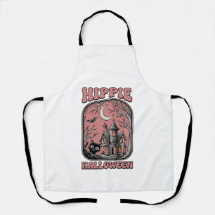 Hippie Halloween Cat Haunted House Vintage Design_ Apron