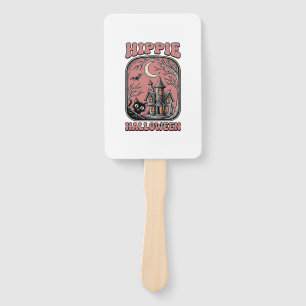 Hippie Halloween Cat Haunted House Vintage Design_ Hand Fan