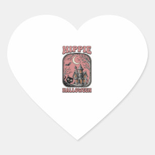 Hippie Halloween Cat Haunted House Vintage Design_ Heart Sticker