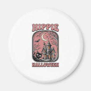 Hippie Halloween Cat Haunted House Vintage Design_ Magnet