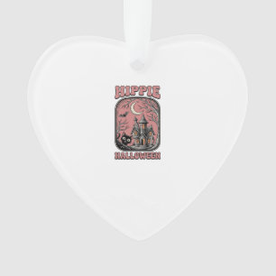 Hippie Halloween Cat Haunted House Vintage Design_ Ornament