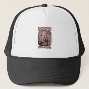 Hippie Halloween Cat Haunted House Vintage Design_ Trucker Hat