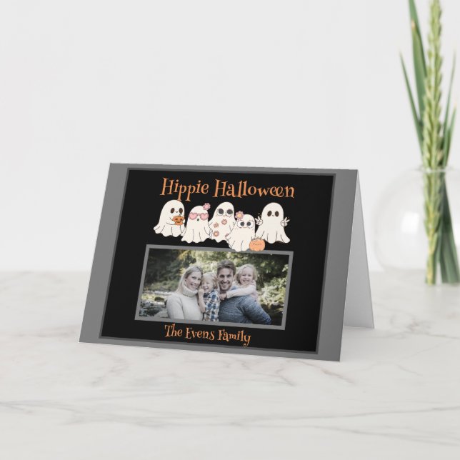 Hippie Halloween Cute hippie Ghosts photo folded Card (Front)