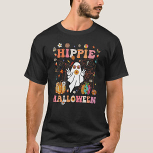 Hippie Halloween Ghost Boo Peace Sign Spooky Vibes T-Shirt