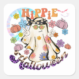Hippie Halloween Ghost Retro Halloween Square Sticker
