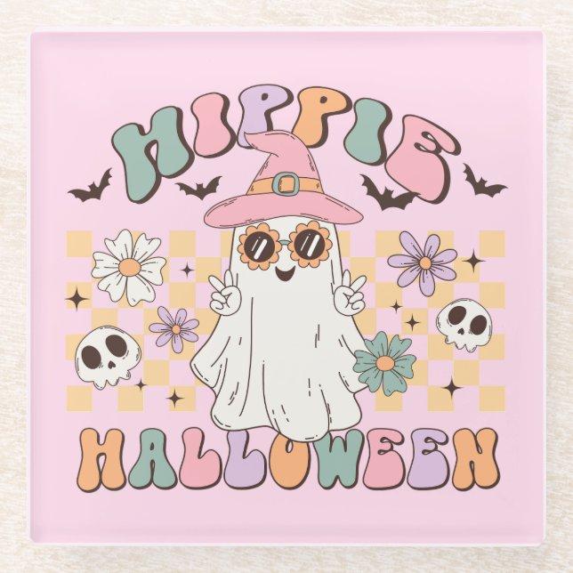 Hippie Halloween Glass Coaster (Front)