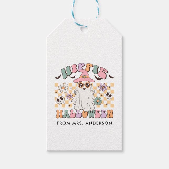 Hippie Halloween Groovy Retro Gift Tags (Front)
