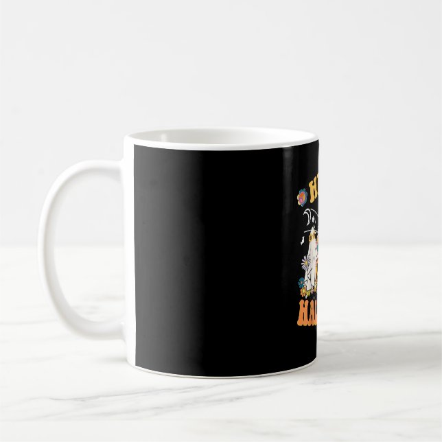 Hippie Halloween Retro Floral Ghost Pumpkin Coffee Mug (Left)