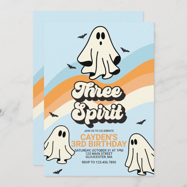 Hippie Halloween Retro Ghost Three Spirit  Invitation (Front/Back)