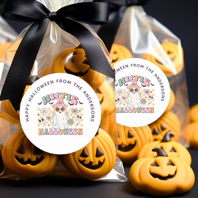 Hippie Halloween Retro Treat Bag Sticker (Creator Uploaded)