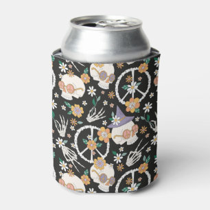 Hippie Halloween Skulls and Flowers Pattern Can Cooler
