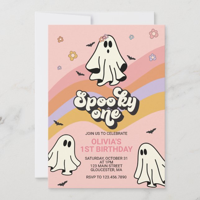 Hippie Halloween Spooky One Birthday Invitation (Front)