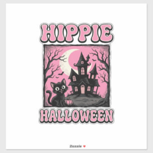 Hippie Halloween Vintage Haunted House Cat Shirt_1