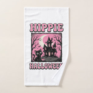 Hippie Halloween Vintage Haunted House Cat Shirt_1 Hand Towel