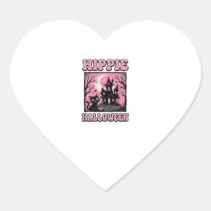 Hippie Halloween Vintage Haunted House Cat Shirt_1 Heart Sticker