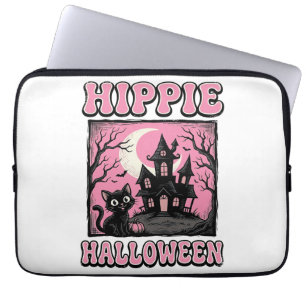 Hippie Halloween Vintage Haunted House Cat Shirt_1 Laptop Sleeve