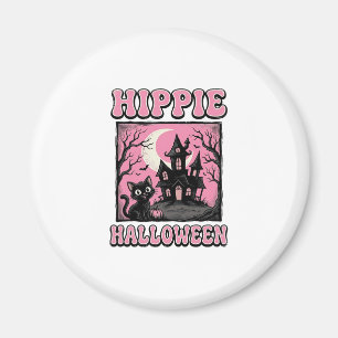 Hippie Halloween Vintage Haunted House Cat Shirt_1 Magnet