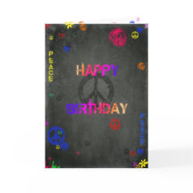 Hippie Happy Birthday Card in Black
