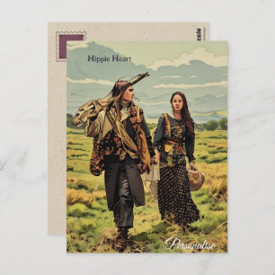 Hippie Heart Love Man Woman Vintage Personal  Postcard