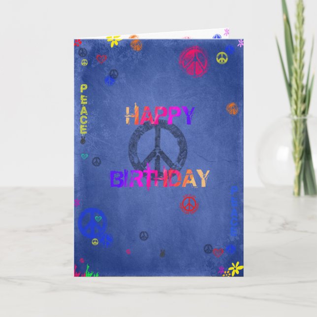 Hippie Hippy Birthday Card Blue (Front)