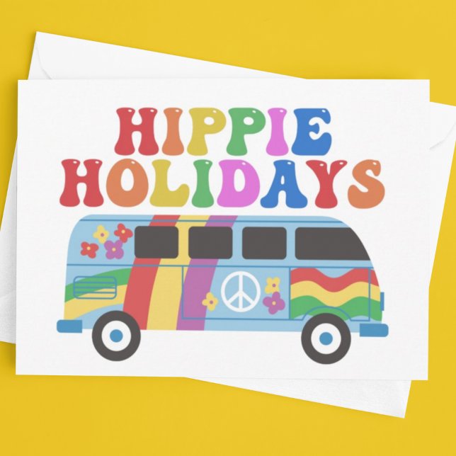 Hippie Holidays Cute Retro 70s Colorful Custom Holiday Card (Creator Uploaded)