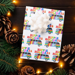 Hippie Holidays Cute Retro 70s Colourful Christmas Wrapping Paper Sheet