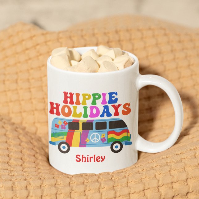 Hippie Holidays Cute Retro 70s Custom Christmas Coffee Mug (Creator Uploaded)