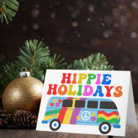 Hippie Holidays Cute Retro 70s Custom Holiday Card