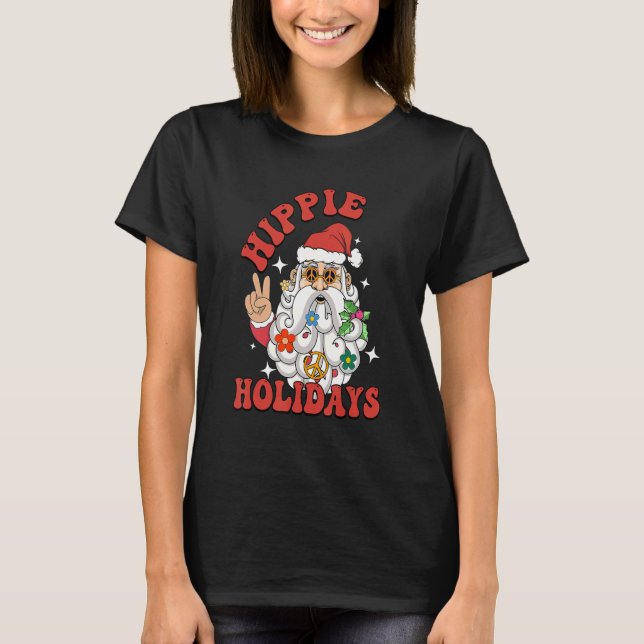 Hippie Holidays Peace Love Christmas Santa Claus P T-Shirt (Front)
