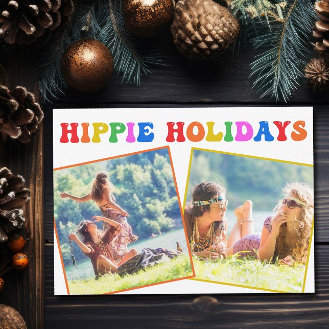 Hippie Holidays Photo Colourful Rainbow Retro 70s Holiday Card (Creator Uploaded)