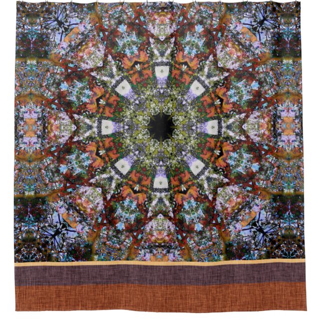 Hippie Kaleidoscope Multi Coloured Mandala Stripe Shower Curtain (Front)