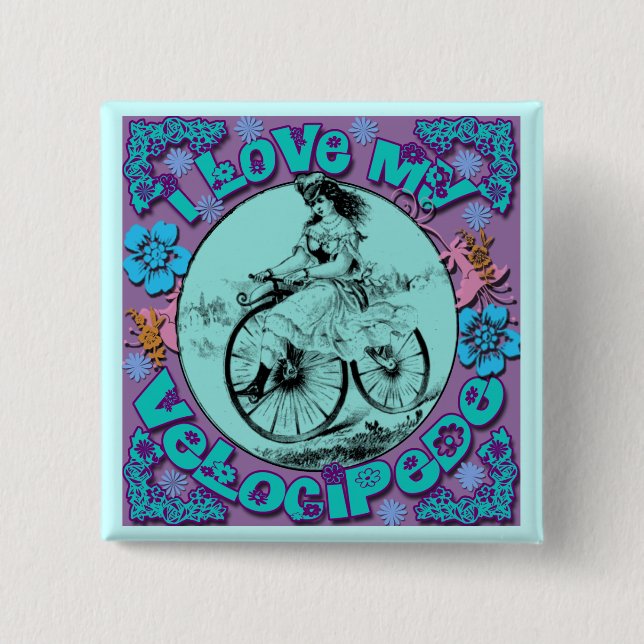 Hippie Look I Love My Velocipede T shirts, Mugs 15 Cm Square Badge (Front)